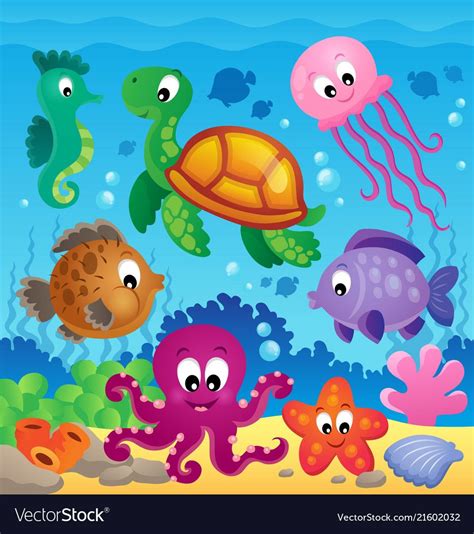 Image with undersea theme 7 vector image on VectorStock in 2024 | Art drawings for kids, Cartoon ...