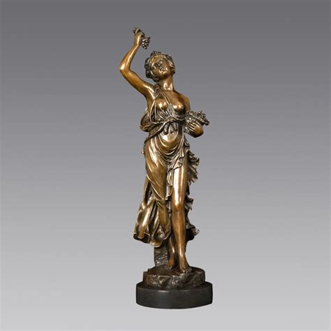 Decor Girl With Grape Handmade Female Bronze Sculptures