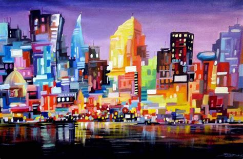 Night Abstract Cityscape-Acrylic on Canvas Paint | Artfinder