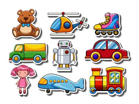 Sticker set of many toys 414836 Vector Art at Vecteezy