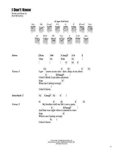 I Don't Know by Paul McCartney - Guitar Chords/Lyrics - Guitar Instructor