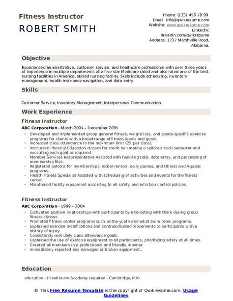 Download Free Fitness Instructor Resume > Fitness Instructor Resume ...