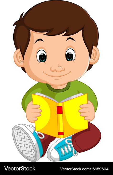 Kids boy reading book cartoon Royalty Free Vector Image