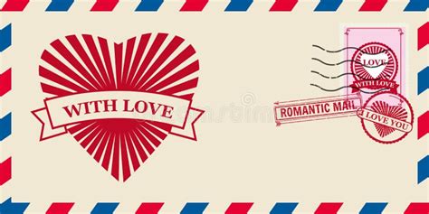 Mail Envelope for Valentine Day with Hearts Love, Post Stamp. Template ...