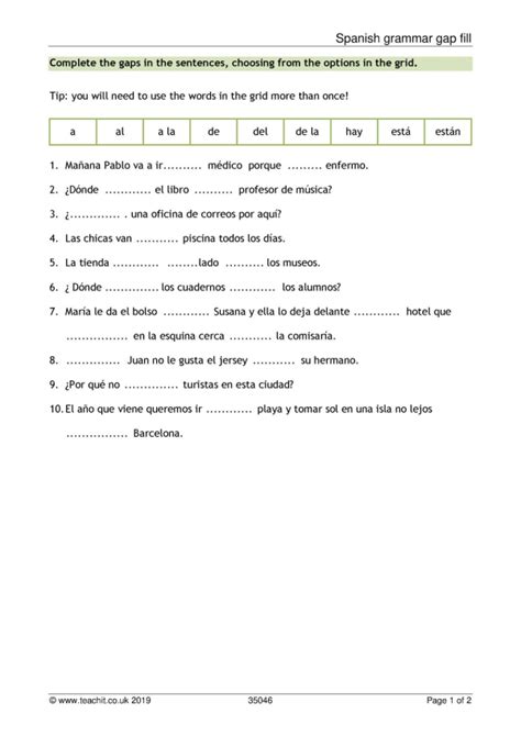 Gap fill worksheet | Grammar | KS3-4 Spanish teaching resource | Teachit