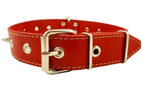 Real Leather Red Spiked Dog Collar Spikes 1.5 Wide. Fits 1721.5 Neck Large Breeds. *** You can ...