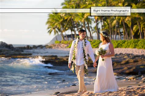 Sunset Wedding at Secret Beach Oahu Hawaii by RIGHT FRAME PHOTOGRAPHY