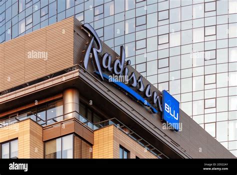 Radisson blu hotel logo on modern hotel facade, Moscow 05/10/2020 Stock Photo - Alamy