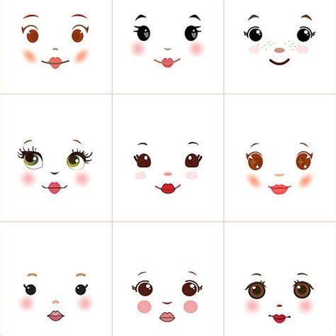 Sweet and simple cloth doll faces ready to sew fabric panel white A8W | Doll face paint ...