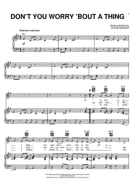 Don't You Worry 'Bout A Thing" Sheet Music by Stevie Wonder for Piano ...