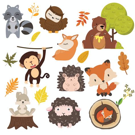 Woodland forest animals cartoon set 7079654 Vector Art at Vecteezy