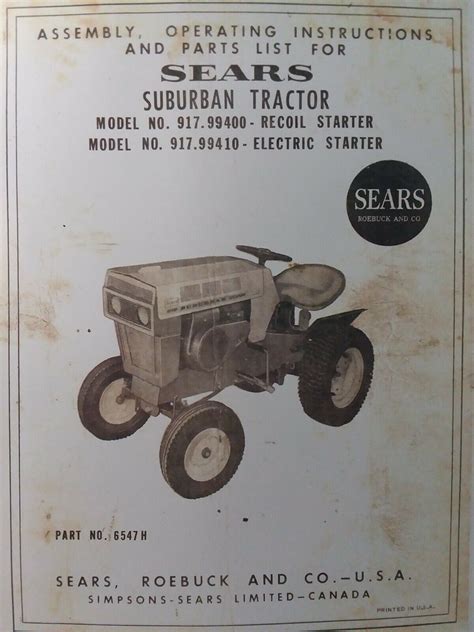 Sears Suburban 10 Lawn Garden Tractor Owner & Parts Manual 917.99400 917.99410 | eBay