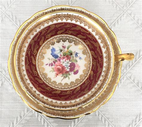 Signed by Artist Hammersley Handpainted Tea cup / Vintage Tea Cup / Burgundy Red Gold Gilt Tea ...