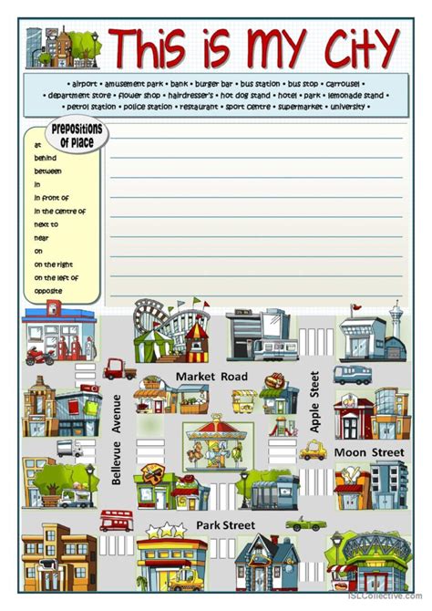 THIS IS MY CITY picture description: English ESL worksheets pdf & doc