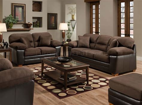 Brown Godiva Microfiber Sofa & Loveseat Set w/Accent Pillows