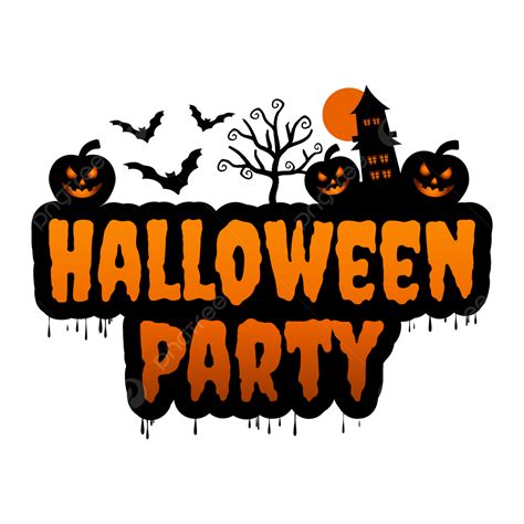 Halloween Party Lettering Typography Pumpkin And Bats, Halloween, Party, Typography PNG and ...