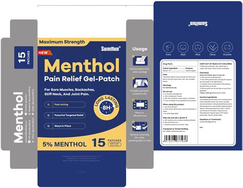 Liuquanmiao, Menthol Pain Relief Gel-Patch, Menthol 5%, 15 Patches