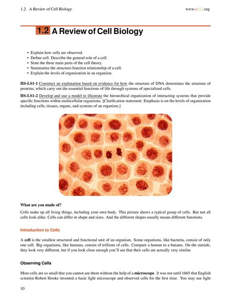 Review cell biology - A Review of Cell Biology ck12 1 A Review of Cell Biology Explain how cells ...