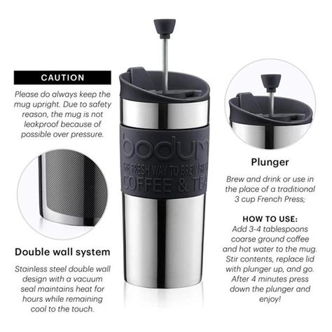 Bodum - Travel Mug & Plunger Stainless Steel - Coffee and Tea Lovers