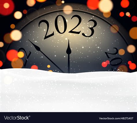 Clock showing 2023 with bokeh lights and snowdrift