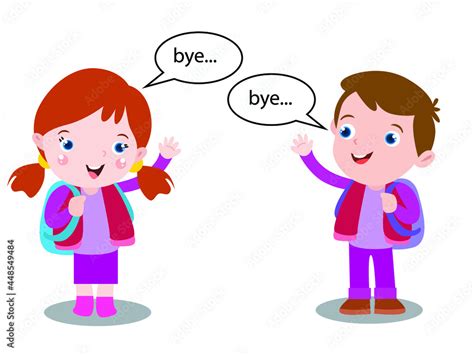 Kids saying goodbye cute 2d cartoon vector concept for banner, website ...