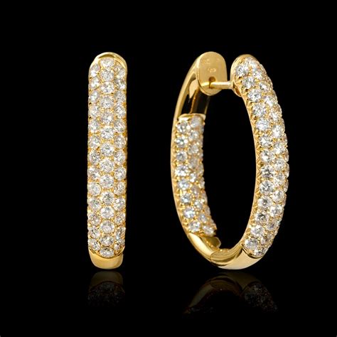 3.30ct Diamond 18k Yellow Gold Hoop Earrings