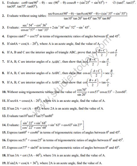 Trigonometry Questions Class 10