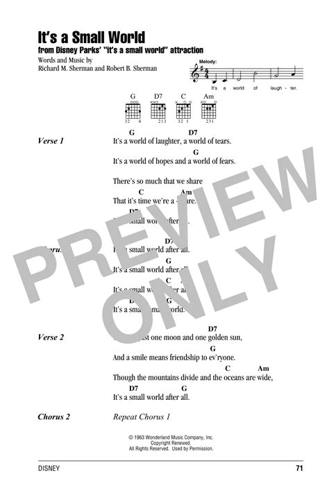 It's A Small World by Sherman Brothers - Guitar Chords/Lyrics - Guitar ...