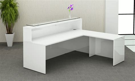 White gloss reception desk with 12 mm glass shelf on counter top 2000x800x1130 and optional ...
