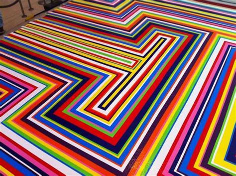 Modern Floor Decoration with Tape Strips Creating Cool Rainbow Design