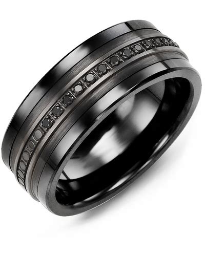 Men's Black White Eternity Diamond Wedding Band in Black Ceramic White ...