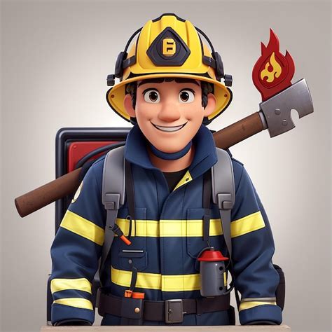 Premium Photo | Firefighter With Harchet Axe And Fire Extinguisher Cartoon Vector Icon ...