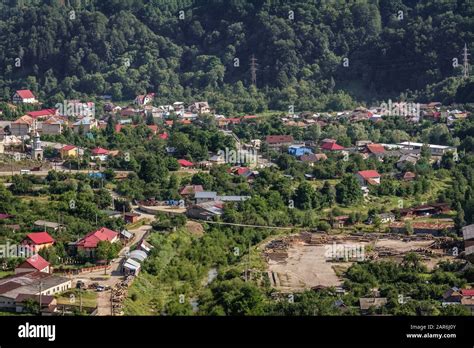 Aerial view on Lunca Jaristei village in Siriu commune, Buzau county of ...