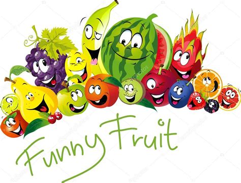 Funny fruit - many fruit with smile and happy face - vector fruit illustration — Stock Vector ...