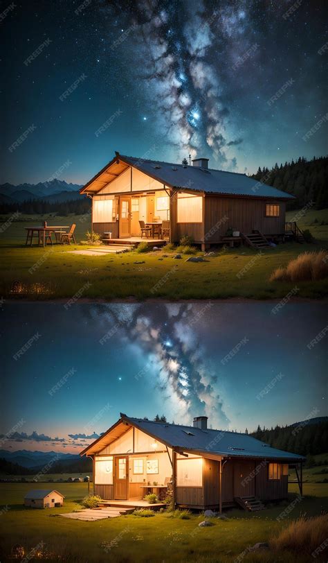 Premium AI Image | Photo of a house under a starry night sky