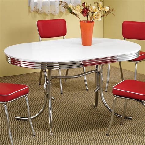 Retro Dining Room Set w/ Red Chairs by Coaster Furniture | FurniturePick