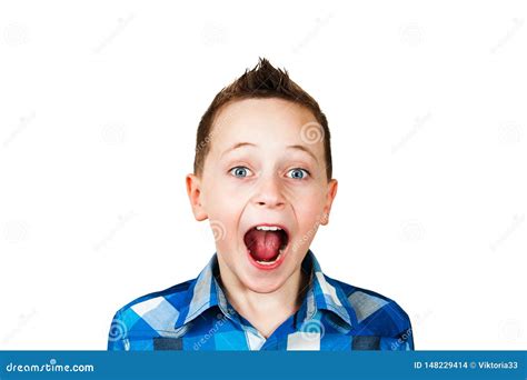 Close Up Portrait of a Little Boy Scream Out Loud on Isolated White Background Stock Photo ...