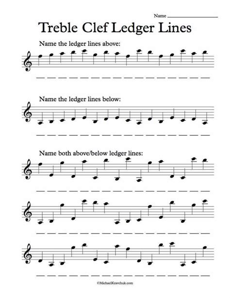 Treble Clef Ledger Lines Worksheet — db-excel.com