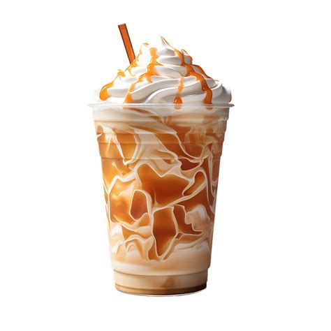 Iced caramel latte topped with whipped cream and caramel sauce. perfect for drink catalog ...