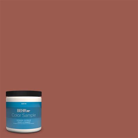 BEHR PREMIUM PLUS 8 oz. #ICC-106 Spicy Cayenne Satin Enamel Interior/Exterior Paint & Primer ...