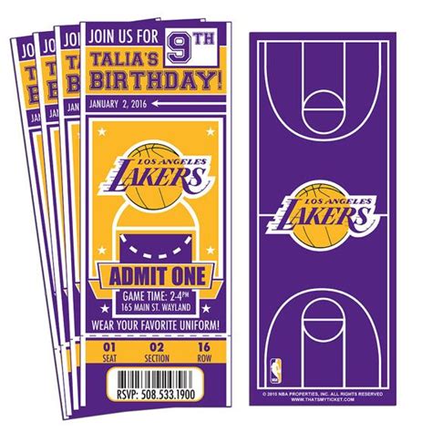 12 Los Angeles Lakers Custom Birthday Party Ticket Invitations ...