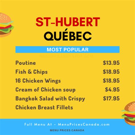 St-Hubert Menu & Prices in Québec – Menu Prices Canada