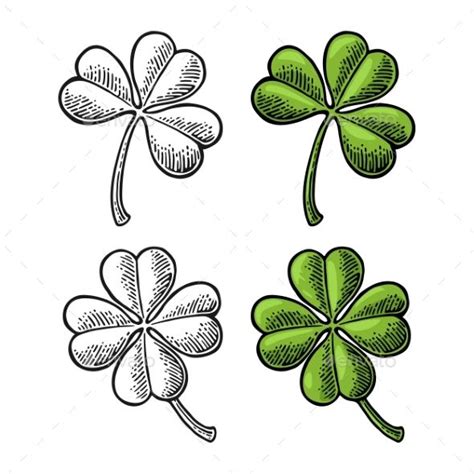 Good Luck Four and Three Leaf Clover. Vintage | Four leaf clover tattoo ...