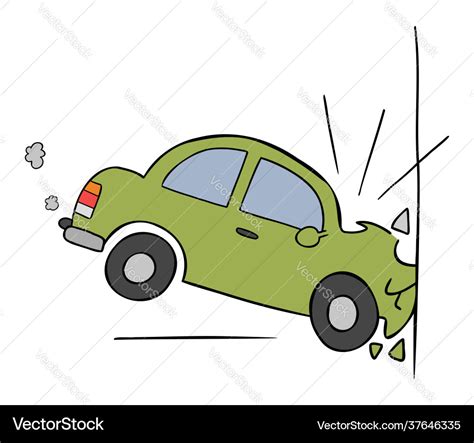 Cartoon car accident crashing into wall Royalty Free Vector