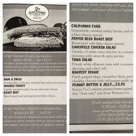 Menu at Great Harvest Bread Co. restaurant, Peoria