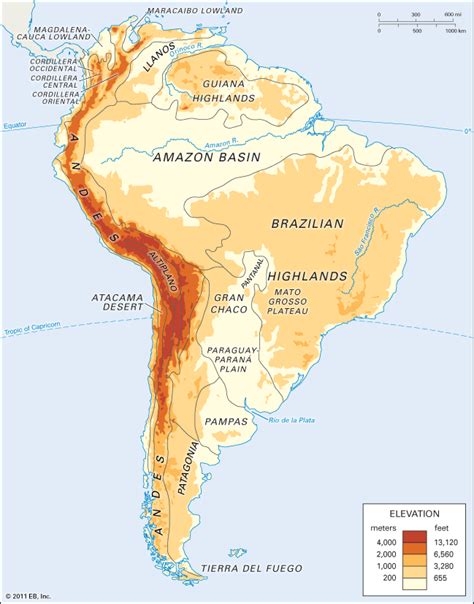 Map Of South America Mountains - Cities And Towns Map