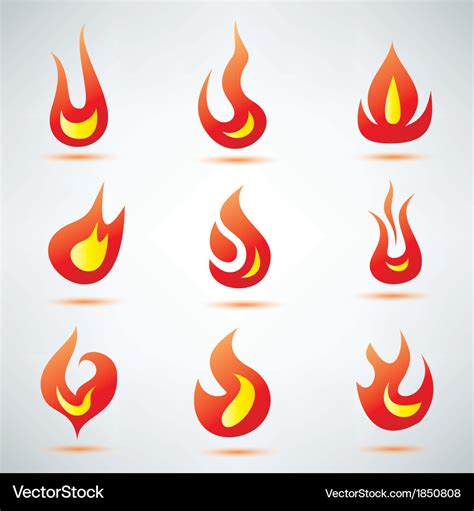 Fire flame symbol set of icons Royalty Free Vector Image