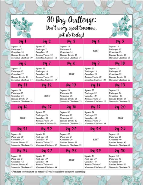 Free Exercise Printable 30-Day Challenge: Easy, Medium, & Hard Levels!