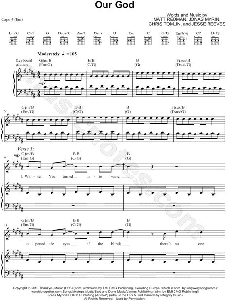 Chris Tomlin "Our God" Sheet Music in B Major (transposable) - Download ...