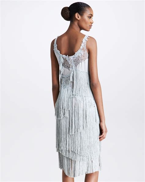 Lyst - Nina Ricci Fringe Cocktail Dress in Gray